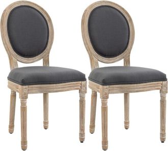 HOMCOM Homcom - Dining Chairs Set of 2, French-Style Kitchen Chairs, Armless Accent Chairs with Linen Fabric Upholstery, Round Backrest and Solid Wooden