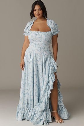 Selkie Foxglove Plus Short-Sleeve Ruffle Maxi Dress