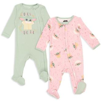 Star Wars Ribbed Knit Zip Front Footed Coveralls with Mitten Cuffs in Mint Pink Grogu at Nordstrom, Size Newborn