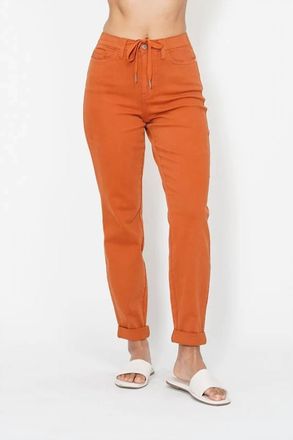 Judy Blue High Waist Garment Dyed Double Cuff Jogger In Orange