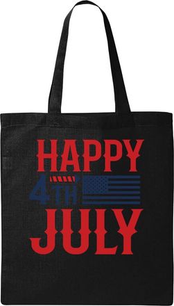 Generic Happy July 4th Firework Flag Graphic Natural Ecological Cotton Tote Bag Black