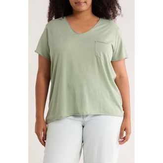 Caslon Rolled Burnout Top in Green Hedge at Nordstrom Rack, Size 1X