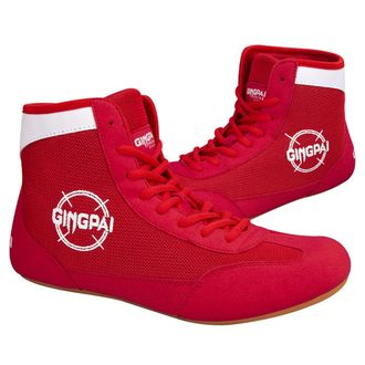 Generic Unisex Mesh Kickboxing Boots High Top Boxing Shoes for Fighting Muay Thai Lightweight Sparring Bodybuilding Footwear,Red,9.5 UK