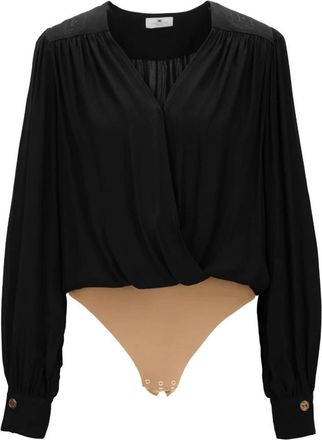 Elisabetta Franchi Dames V-hals body shirt met automatische knoop - Dames - Bodies - Zwart - S - Tops