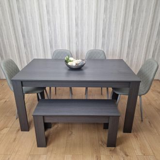 Kosy Koala Dark Grey Dining Table with 4 Diamond Stitched Grey Chairs & 1 Bench