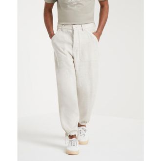 Brunello Cucinelli Mens Ecru Linen Wool Blend Relaxed Trousers, Size 52