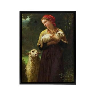 Artery8 William Bouguereau The Newborn Lamb Framed Canvas Wall Art Print | Size: W24 x H32