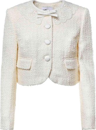 Self Portrait Cropped Boucl Jacket With Lace