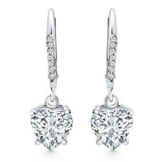 Pompeii3 2.07Ct TW Heart Diamond Dangle Lever Back Hoops 10k White Gold Lab Grown