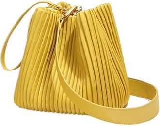 Generic Handbag Leather Large Capacity Commuter Bucket Bag Womens Single Shoulder Slant Crossbody(Jade added Yellow)