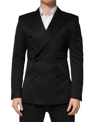 Dolce & Gabbana Mens Black Cotton Double Breasted 2 Button Blazer Polyester Silk Clothing