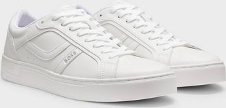 HUGO BOSS Mens BOSS Orange Rhys Mens Logo-Trimmed Trainers in Faux Nappa Leather - White 100 - Size: 11