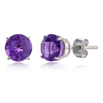 MAX + STONE 10k Yellow or White Gold 6mm Round Checkerboard Cut Gemstone Stud Earrings