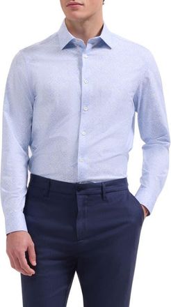 Bugatchi Jimmy OoohCotton Floral Print Button-Up Shirt in Air Blue at Nordstrom, Size Xxx-Large