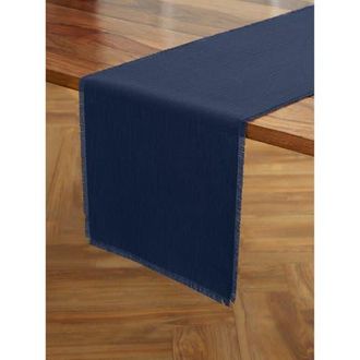 Solino Home Linen Table Runner for Dining Table, Holiday and Everyday Table Decor - Fringe in Navy at Nordstrom, Size Medium