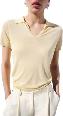 Mango Fine Knit Polo in Pastel Yellow at Nordstrom, Size Medium