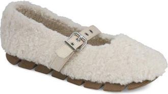Mia Kayti Faux Shearling Mary Jane Flat in Cream at Nordstrom, Size 6.5
