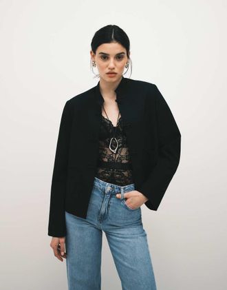 Asos Blazer squadrato nero con colletto alla coreana