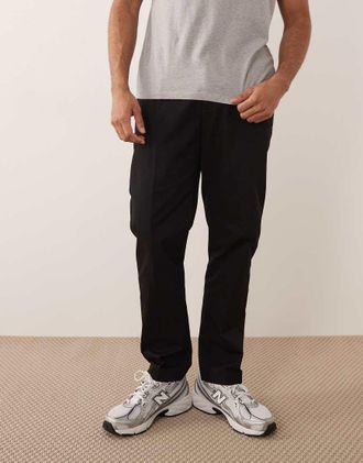 Mango Pantaloni dritti neri 100% cotone con vita regolabile e pinces sul davanti-Nero
