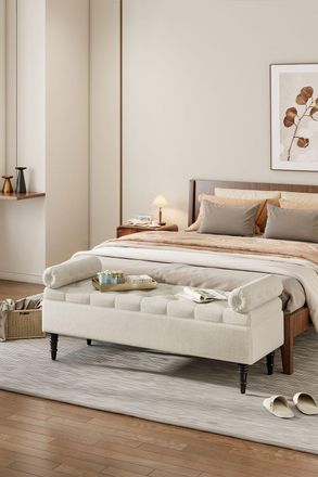 Living and Home Tufted Flip Top Storage Bench with Side Arms Beige