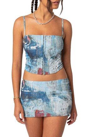 Edikted Love Letter Mesh Corset Top in Blue at Nordstrom, Size Small