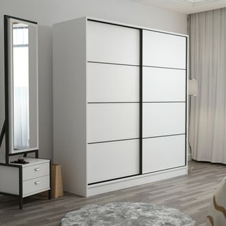 Dmora Armario 2 Puertas Cuvio, Ropero Dormitorio Perchero, 5 Estantes, Apertura Corredera, 180x190h Cm Blanco