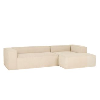 Deco Wood Sof&aacute; de 4/5 plazas con chaise longue derecho de pana blanco roto