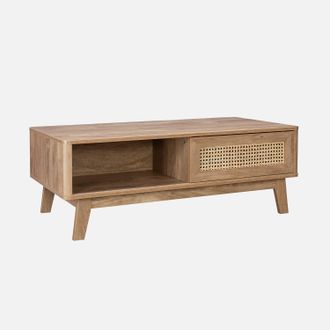 Sweeek Mesa De Centro Con Puerta Corredera, 2 Nichos, Efecto Madera Y Ca&ntilde;a
