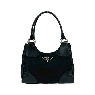 Prada Black Nylon Leather Handbag Tote Bag (Pre-Owned)