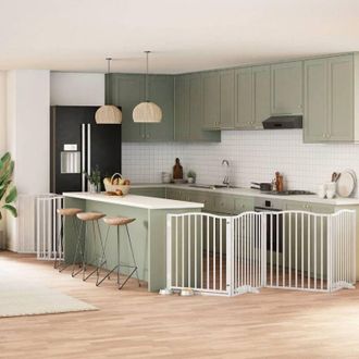 vidaXL Puerta De Perros Plegable 10 Paneles Madera &Aacute;lamo Blanca 800 Cm Vidaxl