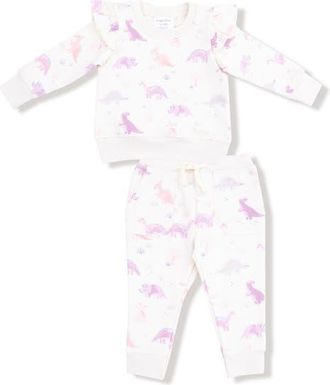 Angel Dear Soft Dinos French Terry Top & Joggers Set in White/Purple at Nordstrom, Size 18-24M