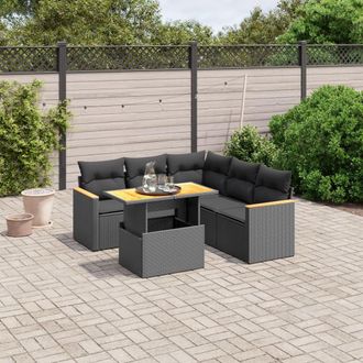 vidaXL Vidaxl - Set De Sof&aacute;s De Jard&iacute;n 6 Piezas Y Cojines Rat&aacute;n Sint&eacute;tico Negro