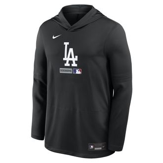Nike Los Angeles Dodgers Authentic Collection Nike Mens Dri-FIT MLB Long-Sleeve Hooded Top in Black | 03B900ALD-S9Q
