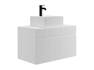 Vente-Unique Mueble de ba&ntilde;o suspendido blanco con lavamanos cuadrado sobre encimera - 80 cm - SATARA