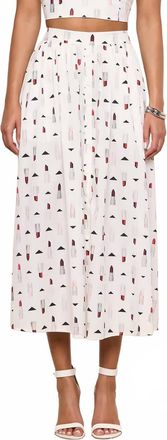 L'agence Womens Seina Poplin Midi Skirt In Ivory Multi Lipstick Geo