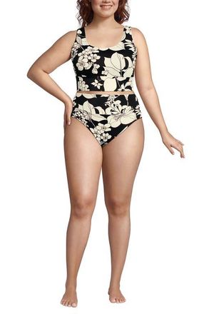 Lands End Tugless Tankini Top and High Waisted Bottom Swimsuit Set in Black/egret Lilies at Nordstrom, Size 2X