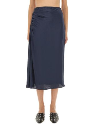 Theory Blue Solid Midi Skirt