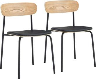 Oviala Juego de 2 sillas negras de madera y metal con acabado imitaci&oacute;n cuero