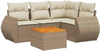 vidaXL Juego De Sof&aacute;s Jard&iacute;n Con Cojines 5 Pzas Rat&aacute;n Sint&eacute;tico Beige Vidaxl