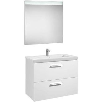 Roca Roca - Conjunto De Mueble (2 Cajones), Lavabo Y Espejo Led Prisma Color: Blanco Brillo - Medidas: 800 Mm