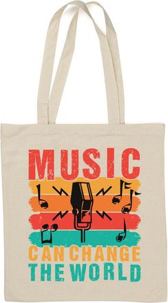 Generic Music Can Change The World Microphone Logo Natural Cotton Tote Bag White