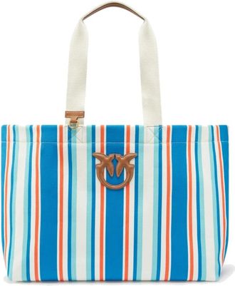 Pinko Gestreepte Jacquard Shopper Tas - Dames - Shoppers - Blauw - ONE Size - Katoen - Tassen