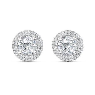 Diana M. Jewels 14kt white gold lab grown round diamond halo earrings weighing 15.00 cts tw