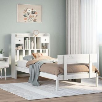 vidaXL Cama Con Estanter&iacute;a Sin Colch&oacute;n Madera Maciza Blanca 75x190 Cm Vidaxl