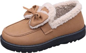 Generic Ladies Ankle Boots, Loafers Shoes for Women Winter - Solid Color Thermal Indoor Slippers Comfy Wide Fit Boots Fashion Bow Knot Loafer Shoe Comfort Vel