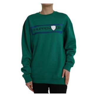 Philippe Model Groene Katoenen Logo Sweater - Dames - Sweatshirts - Groen - XL - Katoen - Hoodies & sweatvesten