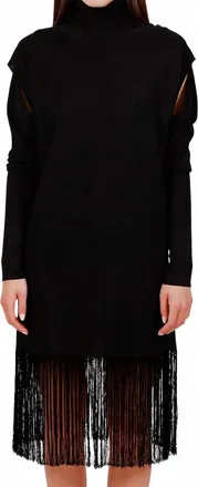 Ferragamo Cutout And Fringe Hem Dress In Black