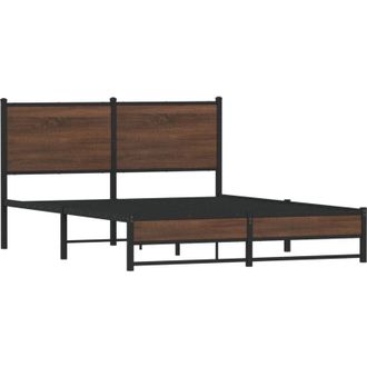 vidaXL Estructura De Cama Sin Colch&oacute;n Metal Marr&oacute;n Roble 140x190 Cm Vidaxl