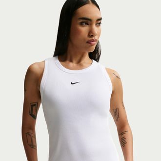 Nike Womens Nike Sportswear Tight Ribbed Tank Top in White | IH7956-100