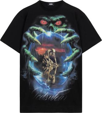 GCDS Gothic Loose Crop T-Shirt - Heren - T-shirts - Zwart - L - Katoen - Tops